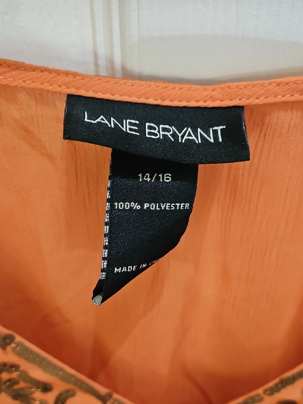 Lane Bryant Orange Sequined Sheer Blouse Flutter Sleeve Boho Top Sz 14/16